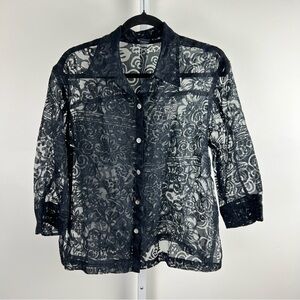 West End Sheer Lace Button-Up Blouse Size L - Whimsigoth Fairycore Y2K
